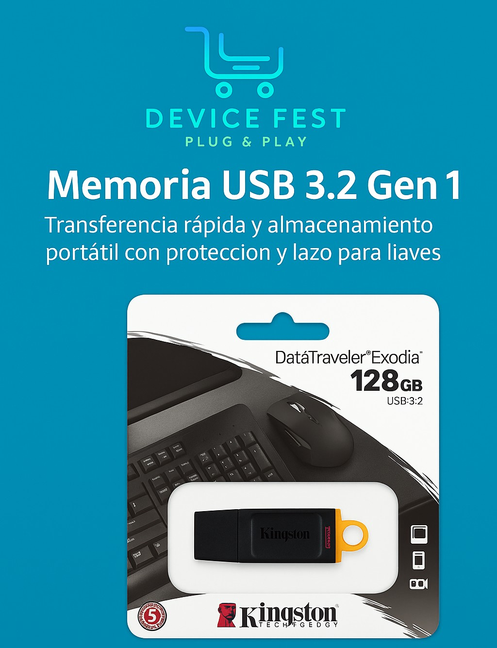 Memoria USB 3.2 Gen 1 | Transferencia Rápida y Almacenamiento Portátil con Protección y Lazo para Llaves