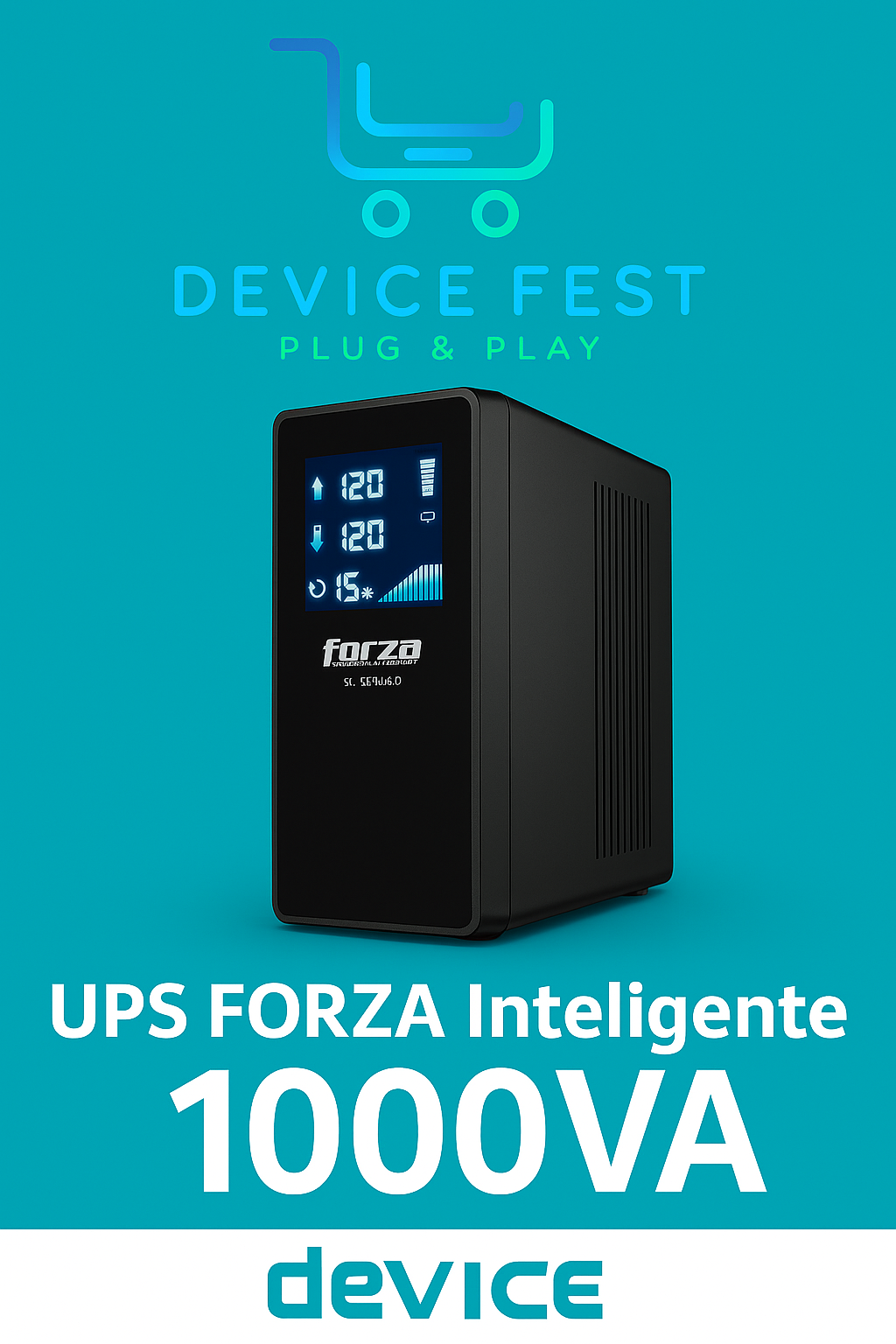 UPS FORZA Inteligente 1000VA/600W, 8 slds, LCD táctil, inver, torre-120V