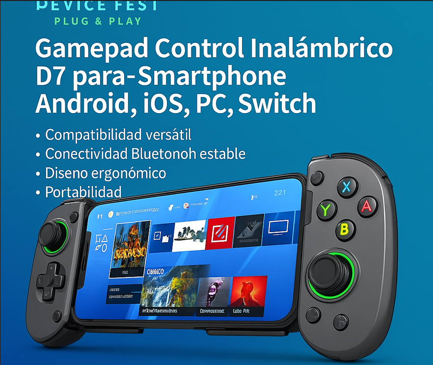 Gamepad Control Inalámbrico D7 para-Smartphone Android, iOS, PC, Switch.