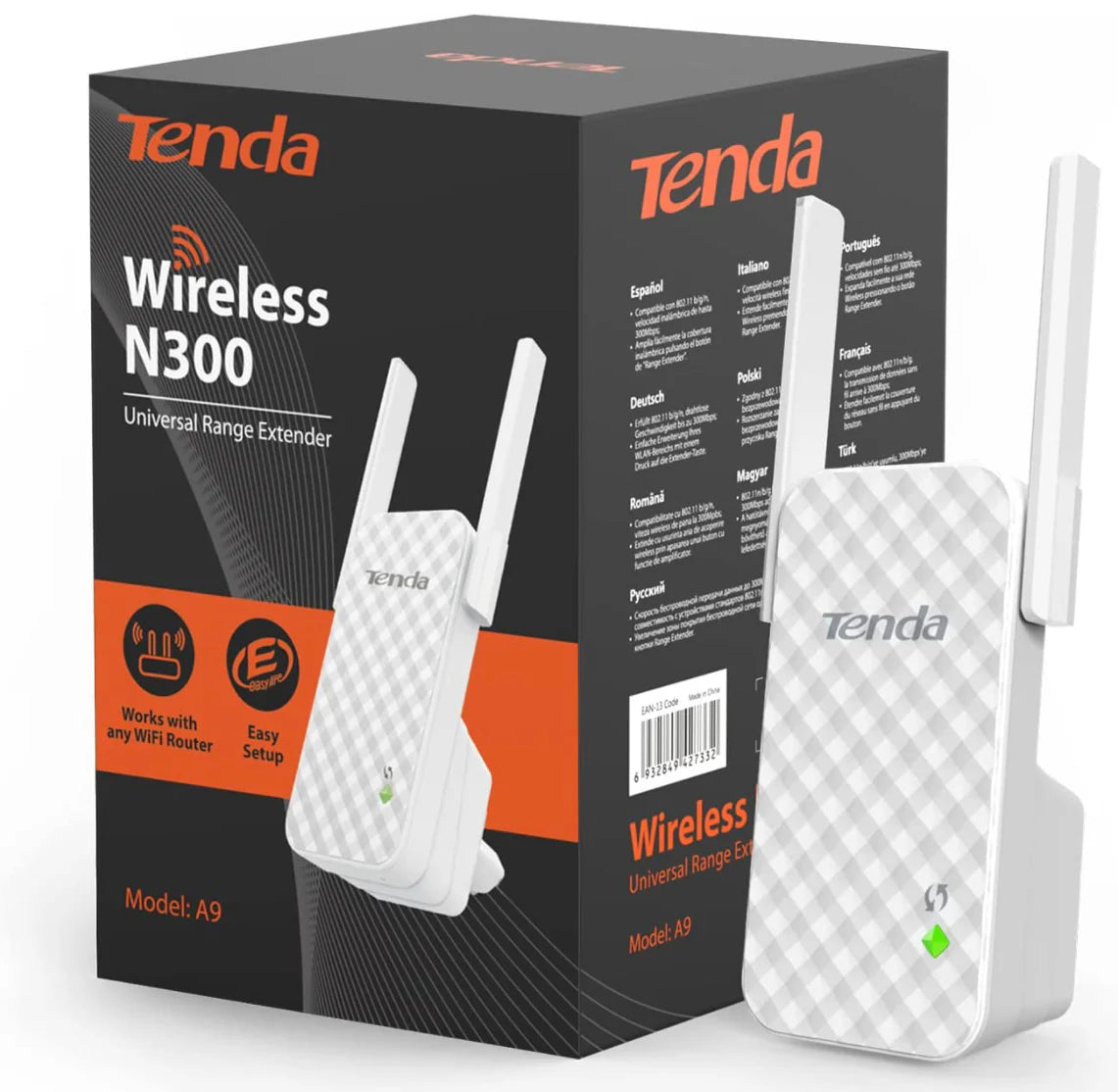 Wireless N300 WiFi Range Extender A9 – Elimina Zonas Muertas con un Solo Botón