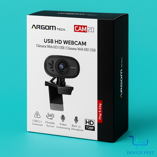 ARG-20 Webcam HD 720P | Cámara con Micrófono Integrado para Videollamadas y Conferencias