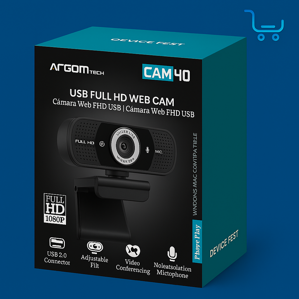 ARG-40 Webcam Full HD 1080P / Cámara Profesional para Videoconferencias con Micrófono Integrado y Base Multiuso