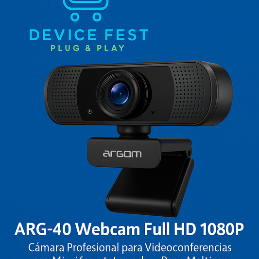 ARG-40 Webcam Full HD 1080P / Cámara Profesional para Videoconferencias con Micrófono Integrado y Base Multiuso