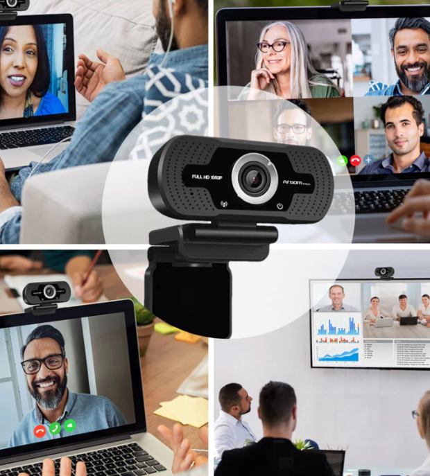 ARG-40 Webcam Full HD 1080P / Cámara Profesional para Videoconferencias con Micrófono Integrado y Base Multiuso