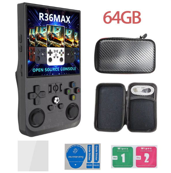 Bundle R36MAX Consola Retro Portátil con Pantalla 4.0 + Cover + Sd Card 64gb + 15,000 juegos!