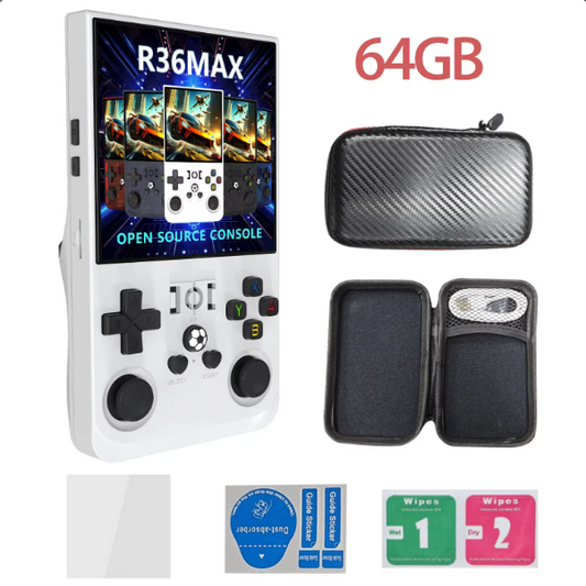 Bundle R36MAX Consola Retro Portátil con Pantalla 4.0 + Cover + Sd Card 64gb + 15,000 juegos!